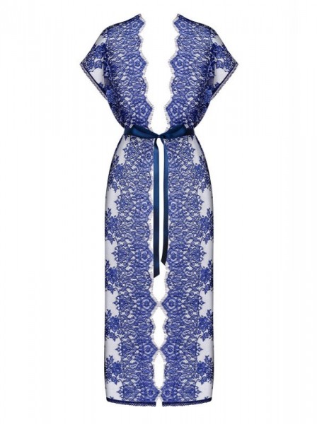 Sexy vestaglia lunga in pizzo blu Obsessive Flowlace Obsessive Lingerie in vendita su intimo.uno